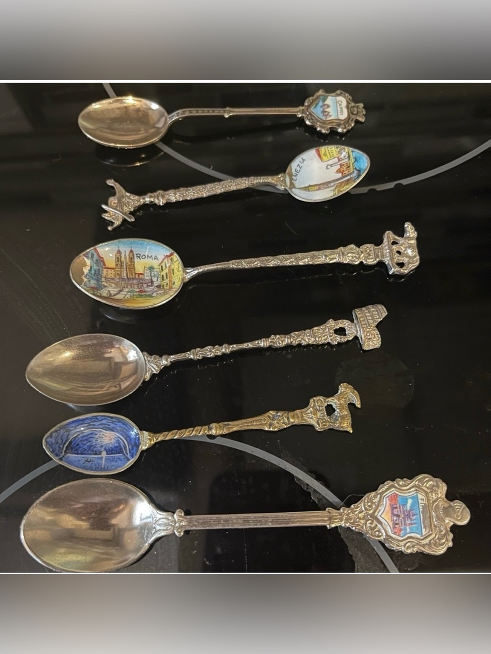 Six Decorative Silver-Tone Souvenir Collectible Spoon - Multi-Color Enamel